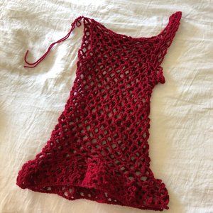 incredible cherry red crochet net top 🍒